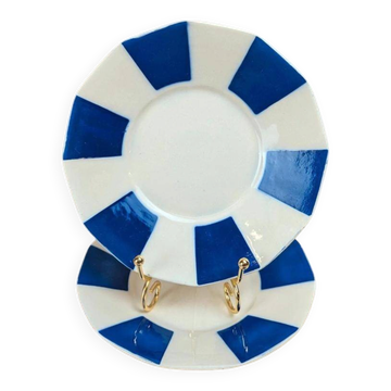 Set of 2 antique ironstone saucers from Badonviller – Cobalt blue Art Deco