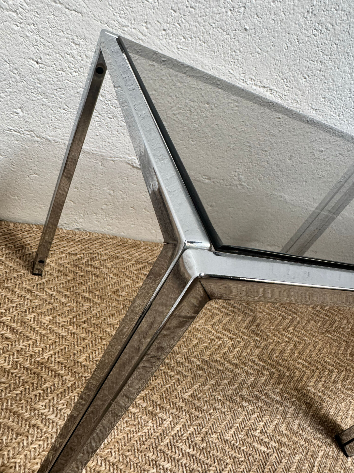 Set of 3 vintage nesting tables – Chrome metal & smoked glass
