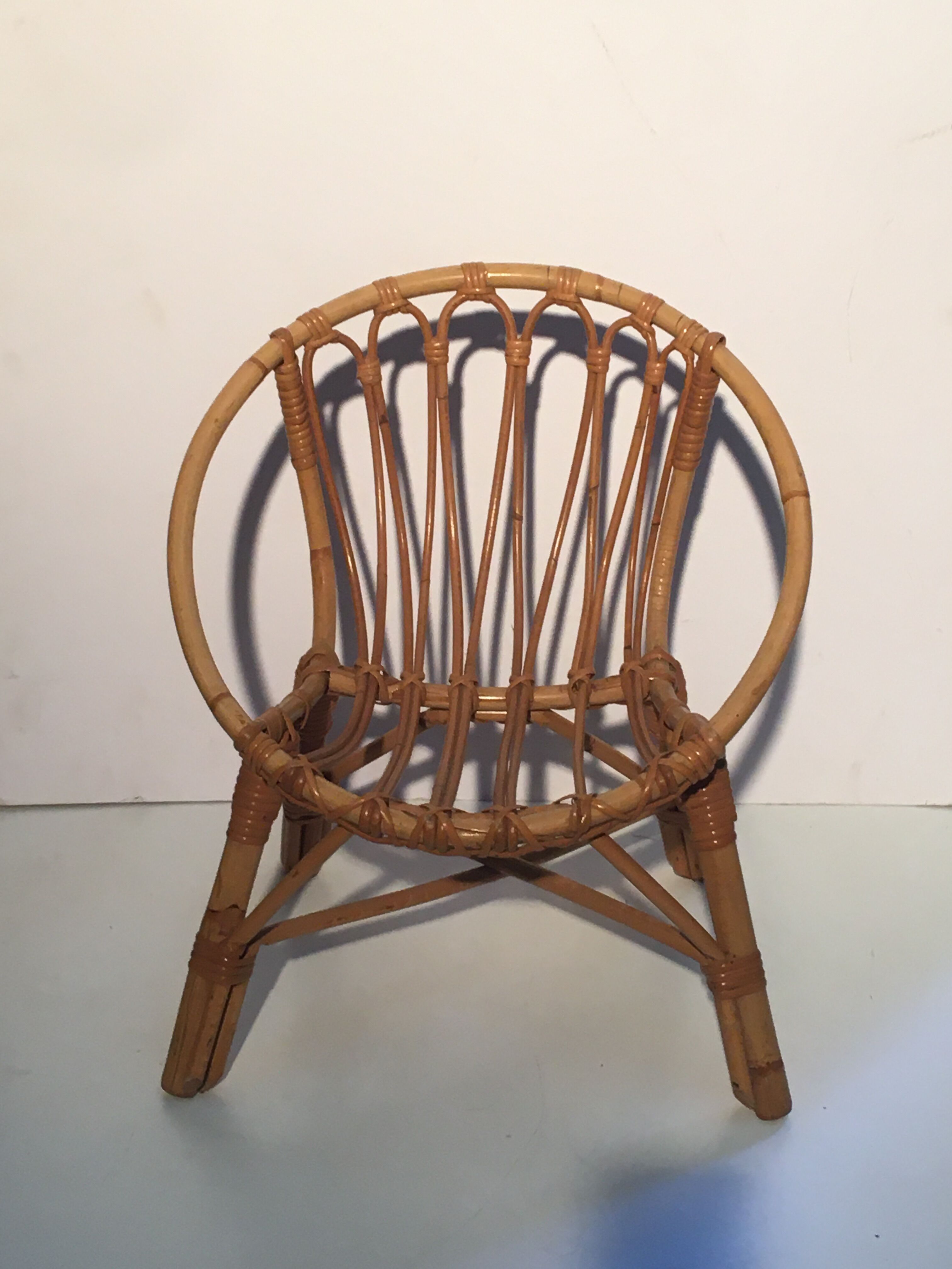 Vintage rattan basket armchair for children