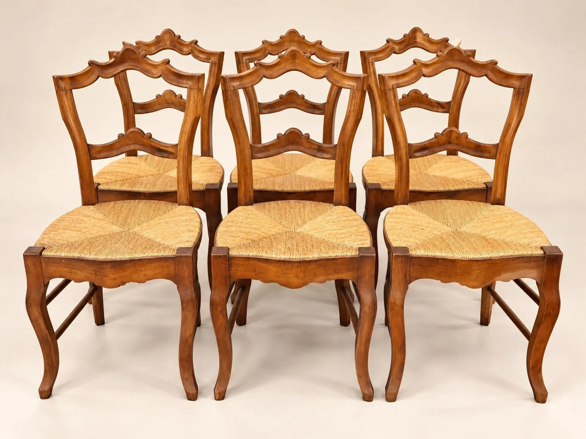 Set of 6 Louis-Philippe chairs — Carved backs — Straw seats