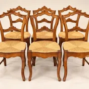 Set of 6 Louis-Philippe chairs — Carved backs — Straw seats