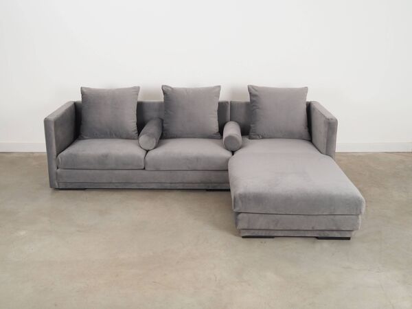 Canapé d'angle en velours argenté, design scandinave, années 00
