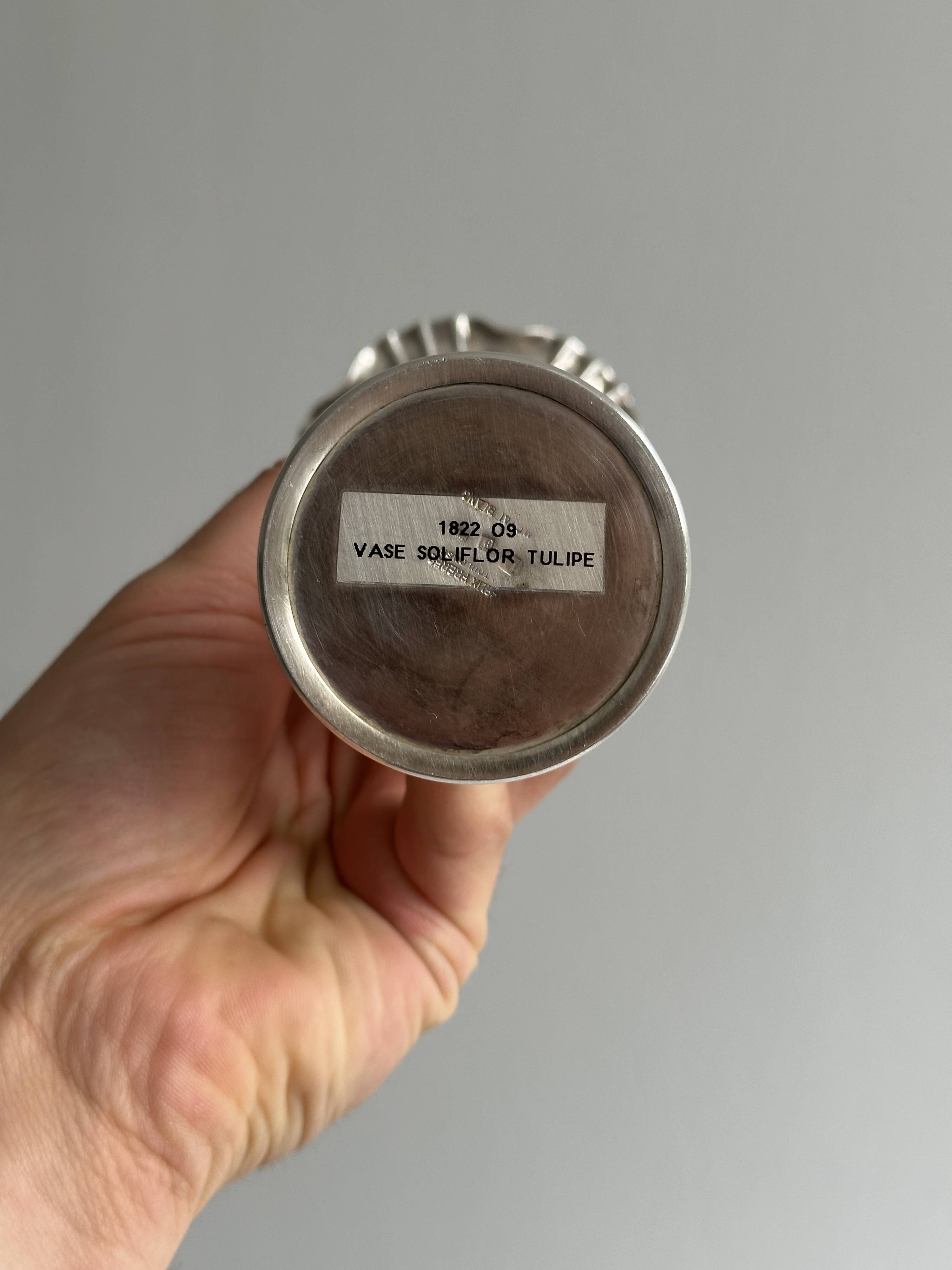 Pair of shiny silver metal vases