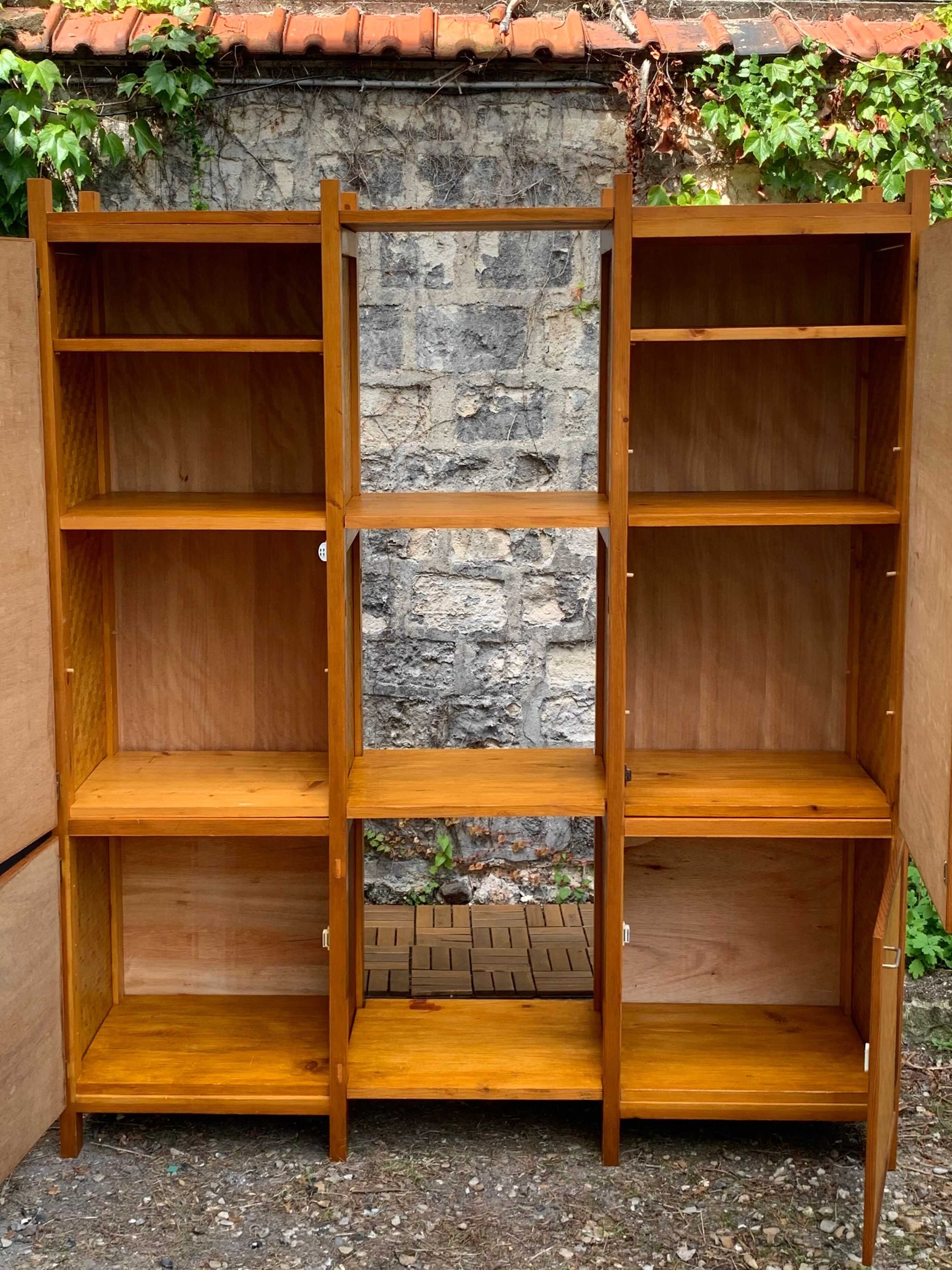 Bamboo cabinet woven and modular pine vintage 1960