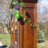 3-in-1 furniture: chest of drawers, secretary, and display cabinet, in walnut.