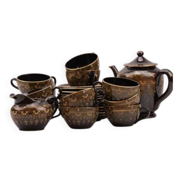 Coffee or tea service Sarreguemines Rockingham black and gold - 26 pieces