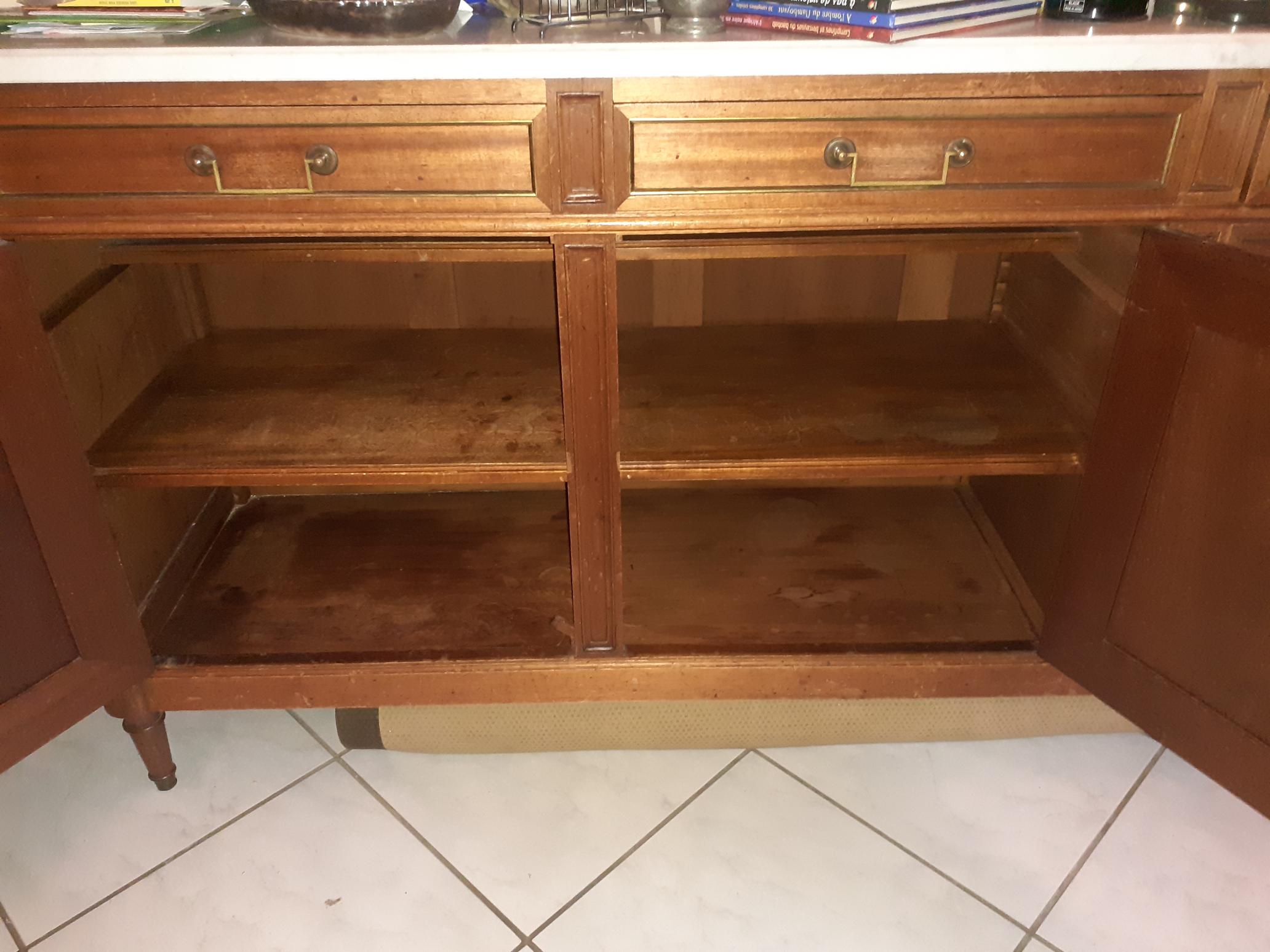 Sideboard 3 doors in mahogany style Louis XVI marble top