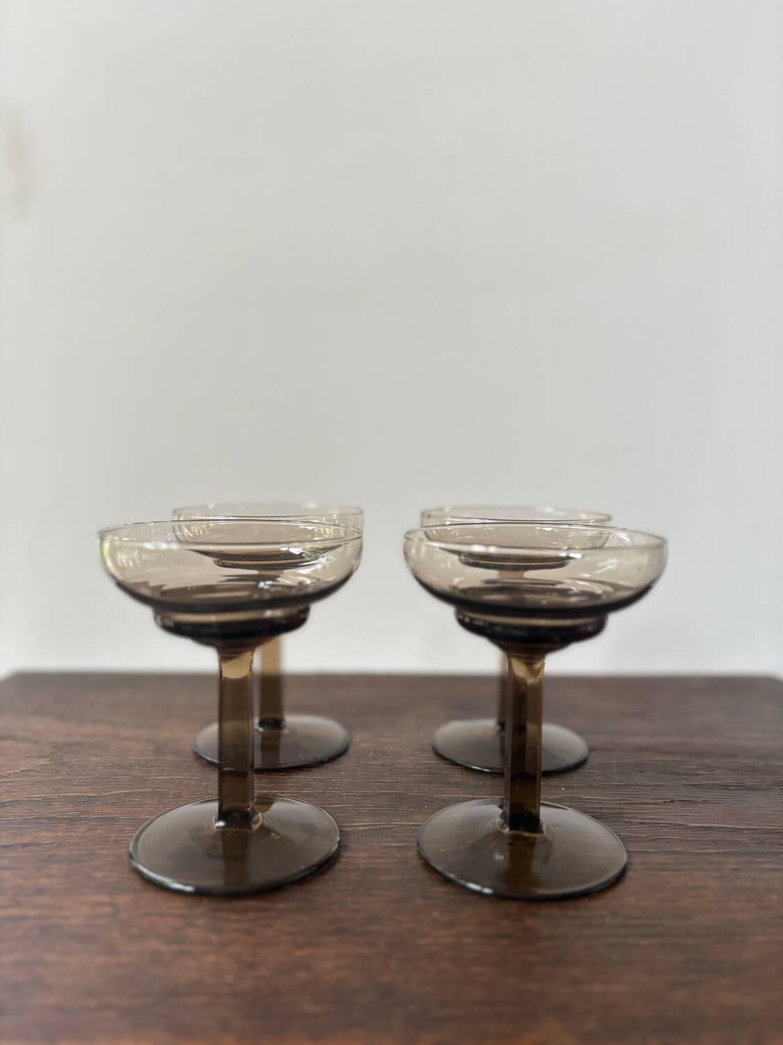 Set of 4 art deco smoked glass glasses
