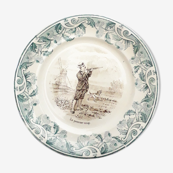 Old French plate, opaque porcelain, plate