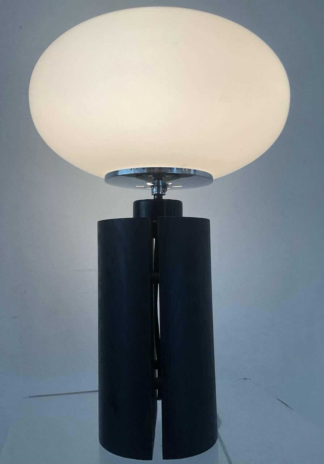 70s lamp in opaline and brown beech