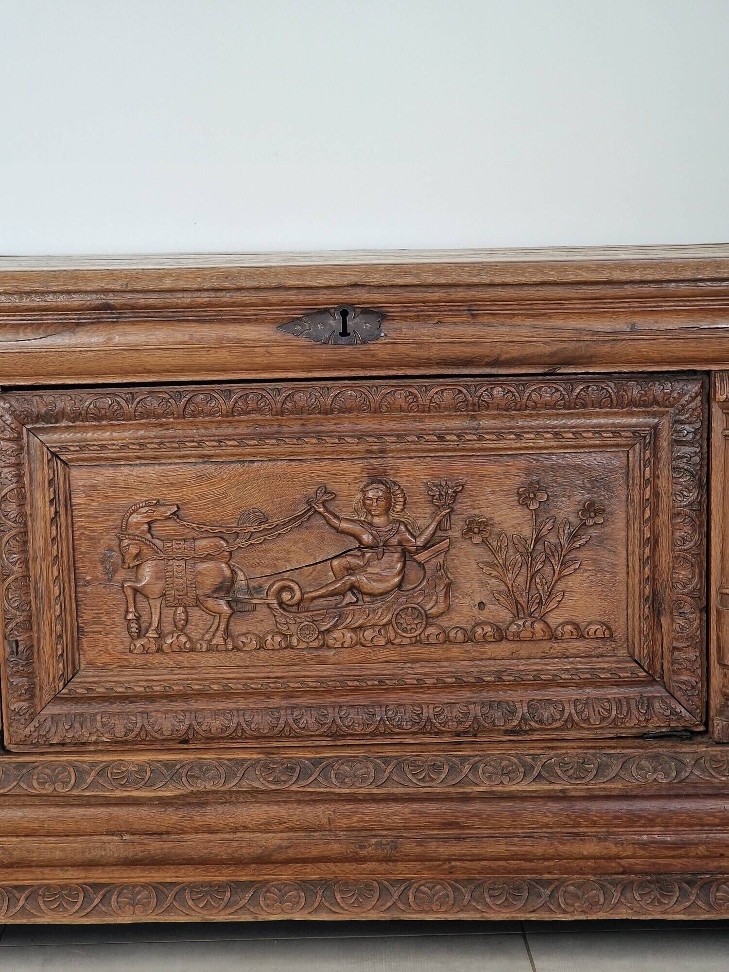 Antique carved oak chest