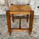 Old Trapezoid Stool Wood + Woven Straw Seat #D823