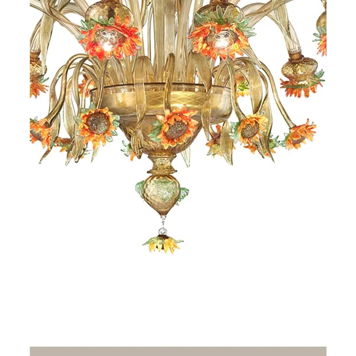 Murano Glass “Sunflowers” Chandelier – Venetian Style in Amber & Green