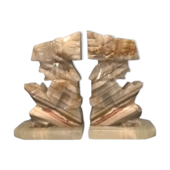 Pair of Aztecs 70's bookends in Agatha - Tellez Mines Serre Hbar - Handmade - Mexico