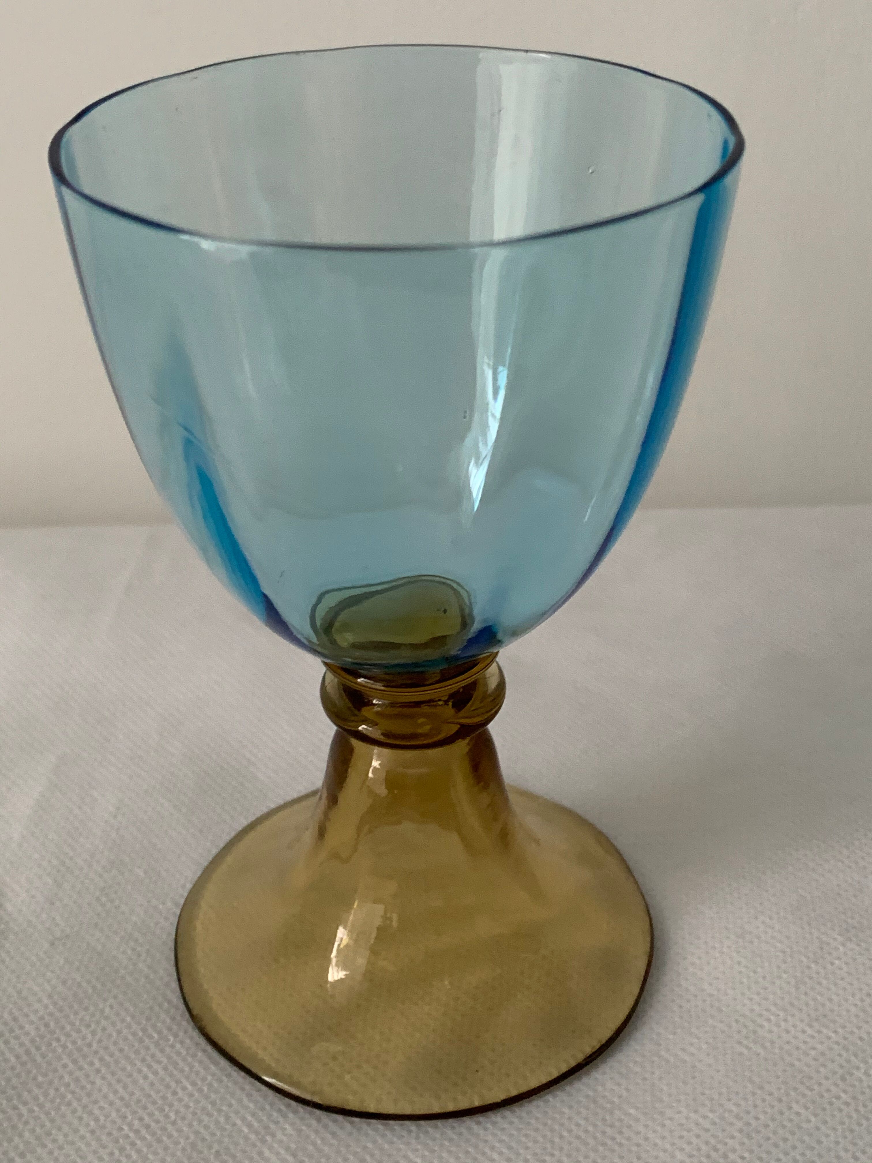 5 glasses in amber and blue crystal George Sand diabolos 19th century