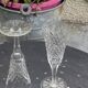 6 champagne flutes in glass and transparent crystal, antique chiseled