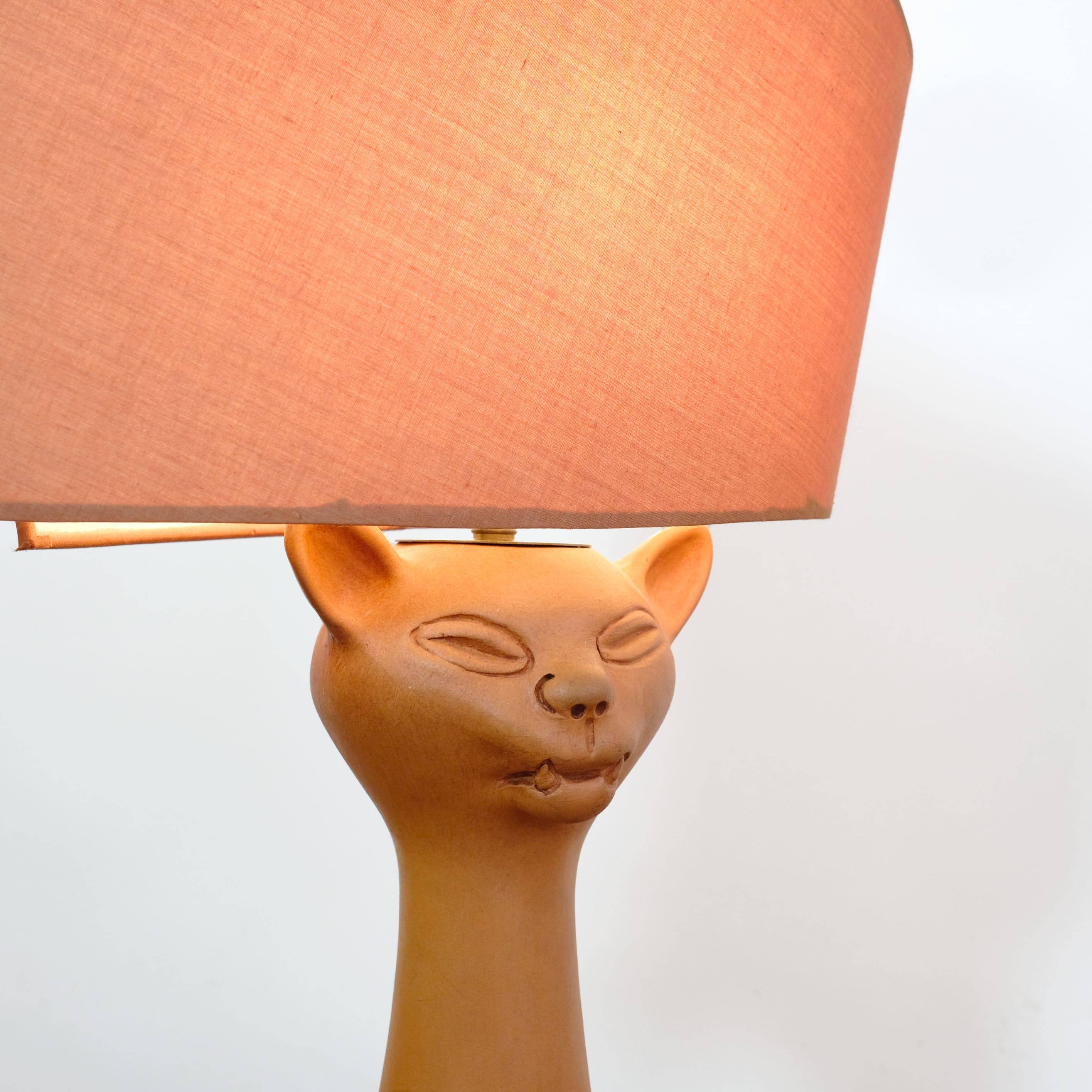 Jean Marais, terracotta cat lamp from the 70s-80s.
