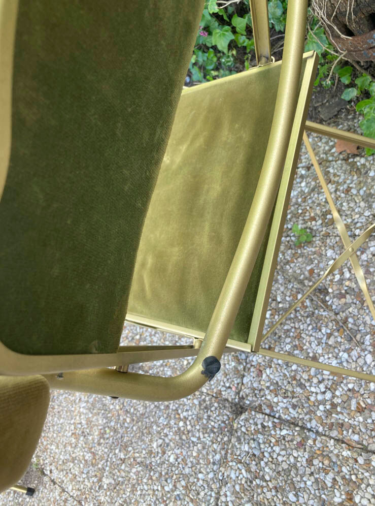 Set of 4 vintage folding armchairs in green velvet