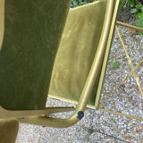 Set of 4 vintage folding armchairs in green velvet