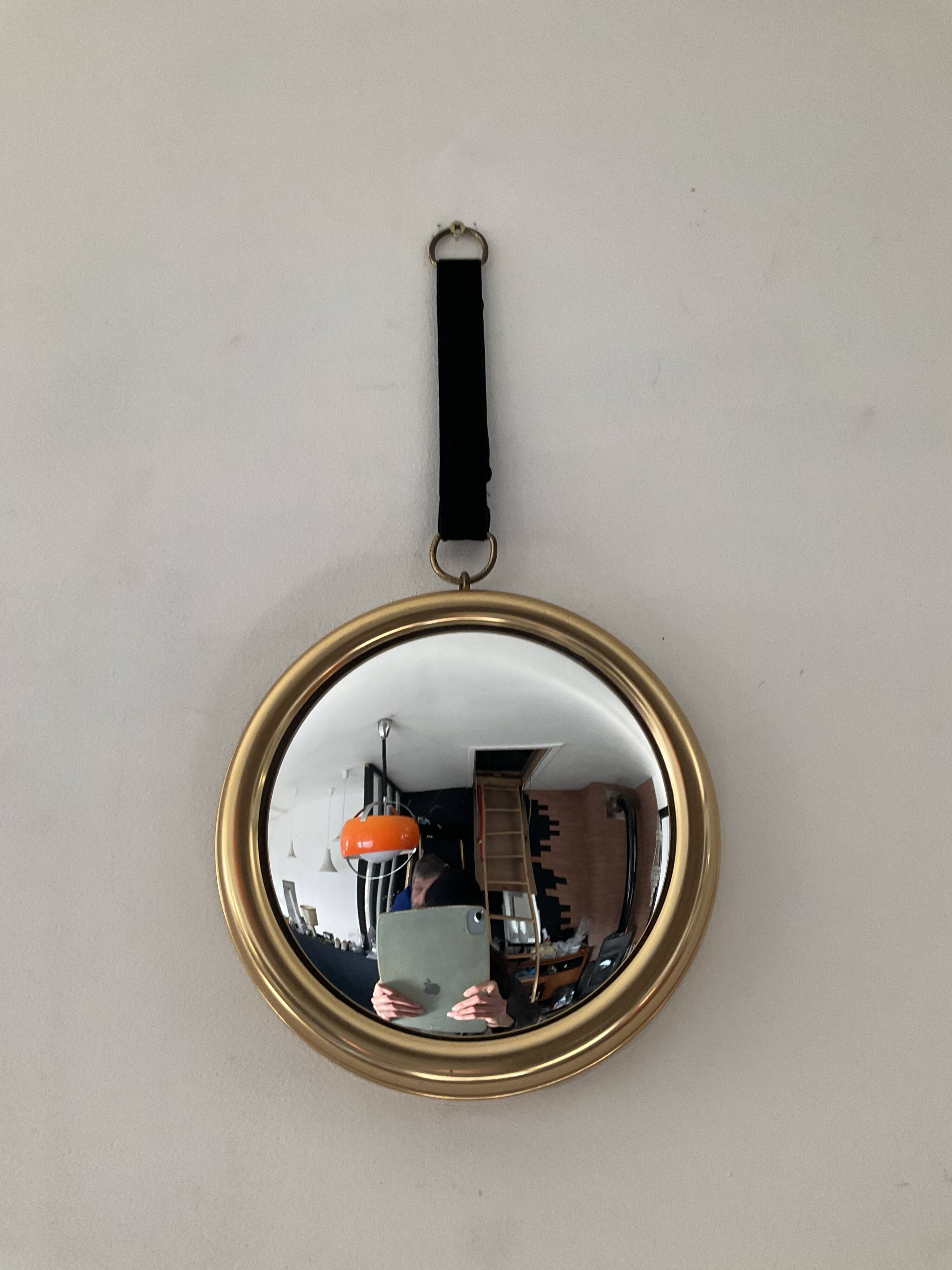 Witch's eye mirror vintage brass medallion 70s