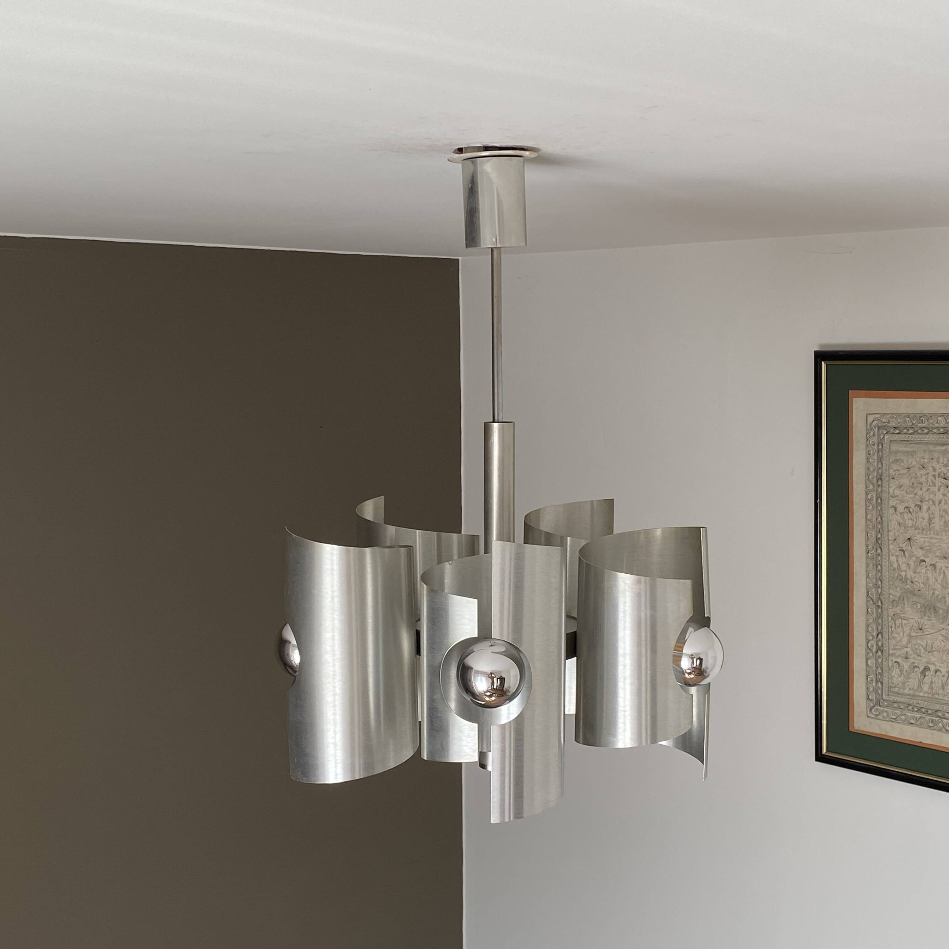 Lustre Polam Bielsko. 1970. Space age. Brushed stainless steel.