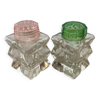 Salt and pepper faceted molded glass