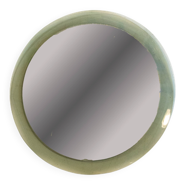 Mid-Century Modern Round Layered Smoked Glass Wall Mirror, Attr. to Cristal
