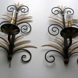 Appliques en fer forgé à décor de feuilles ananas dorées