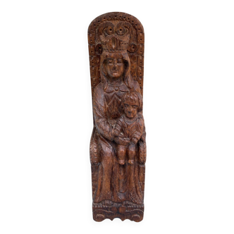 Antique solid wood sculpture statue of the Virgin and Child