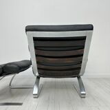 COR Sinus Black Leather Lounge Chair with Ottoman