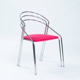 Italian chrome pink upholstered dining chairs, set of 4