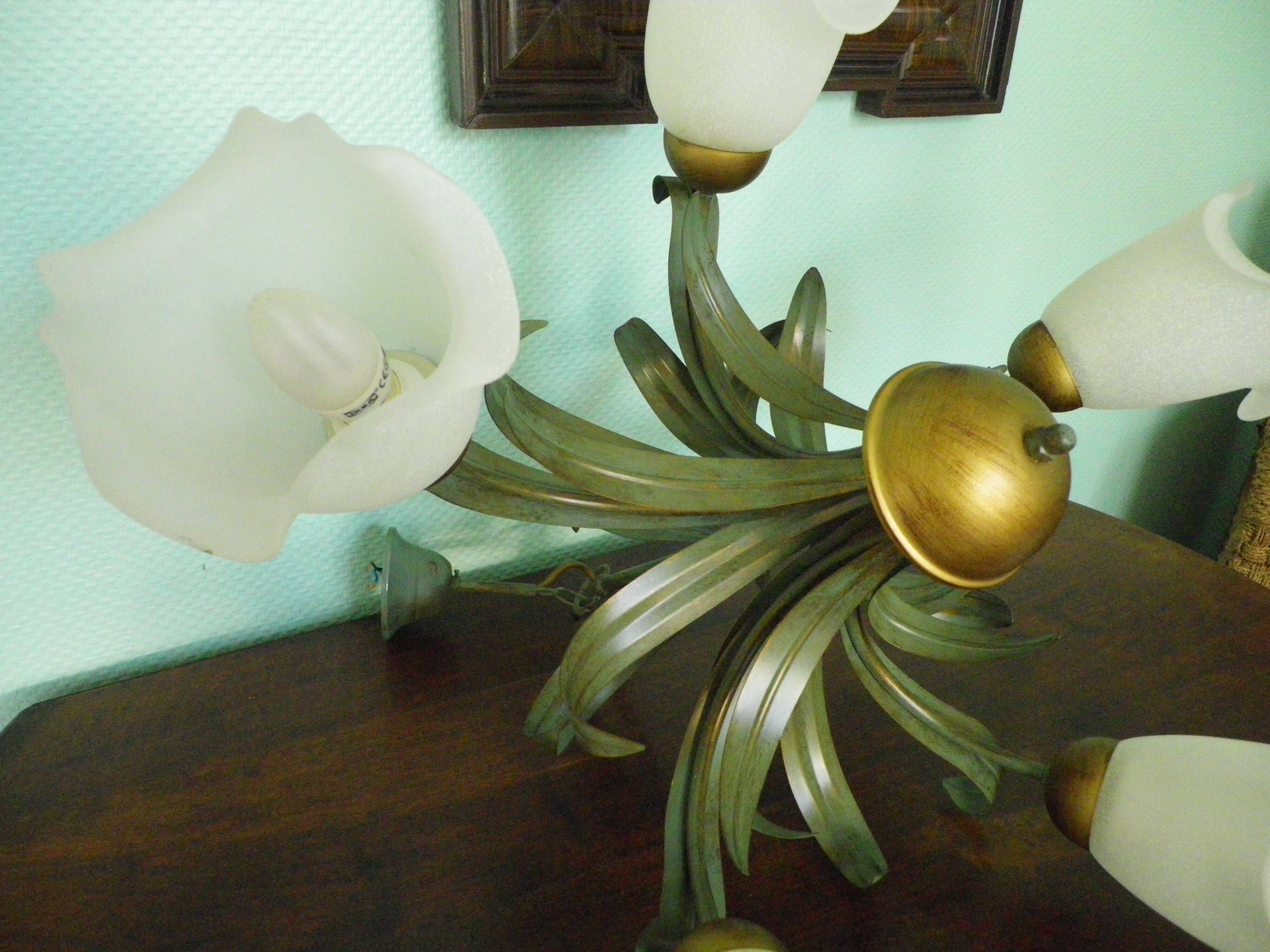 Five Pendant Lights with Frosted White Glass, 1970s