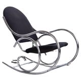 1970s chrome and black velvet sculptural rocking chair