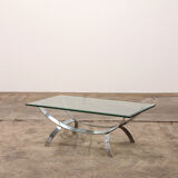Table basse space age chrome avec plateau en verre épais 1970