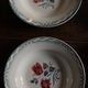 6 mismatched soup plates Digoin Sarreguemines red blue pink