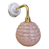 Vintage angled globe wall light in pink Clichy glass