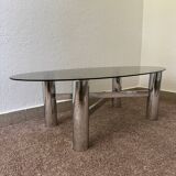 Chrome metal coffee table with smoked glass from the 70s
