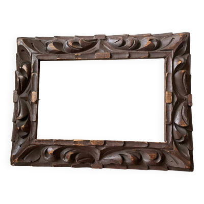 Cadre antique sculpté à la main en bois massif 30 cm x 22,5 cm