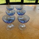 6 champagne glasses in blue glass and vintage transparent base