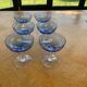 6 champagne glasses in blue glass and vintage transparent base