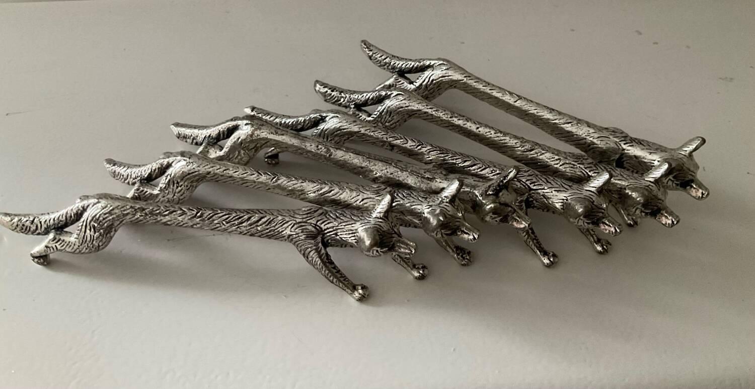 Set of 6 silver-plated fox knife rests