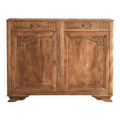 Grand buffet ancien Art Déco en bois (noyer) – plateau en marbre