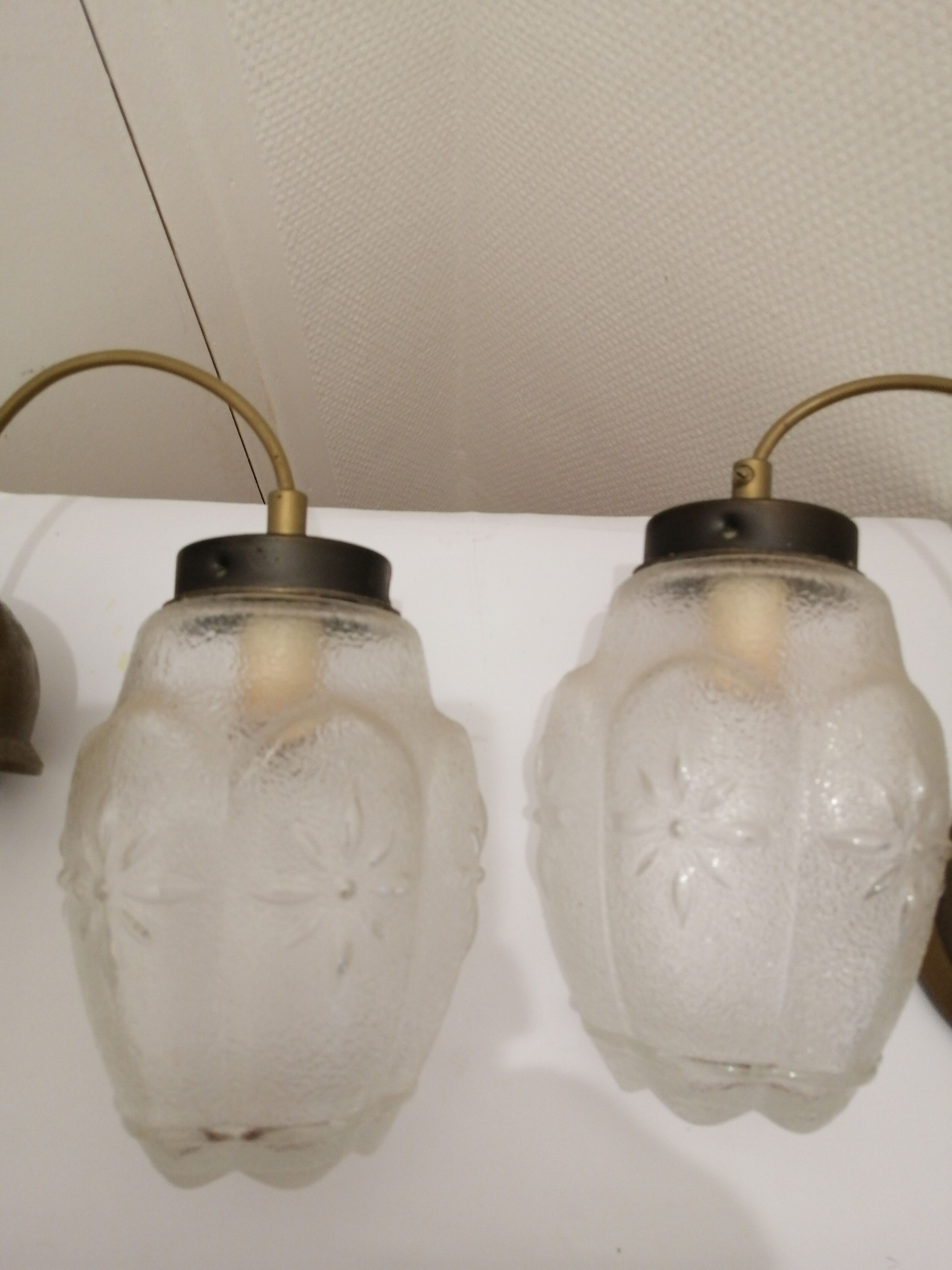 Pair of glass hanging lamps