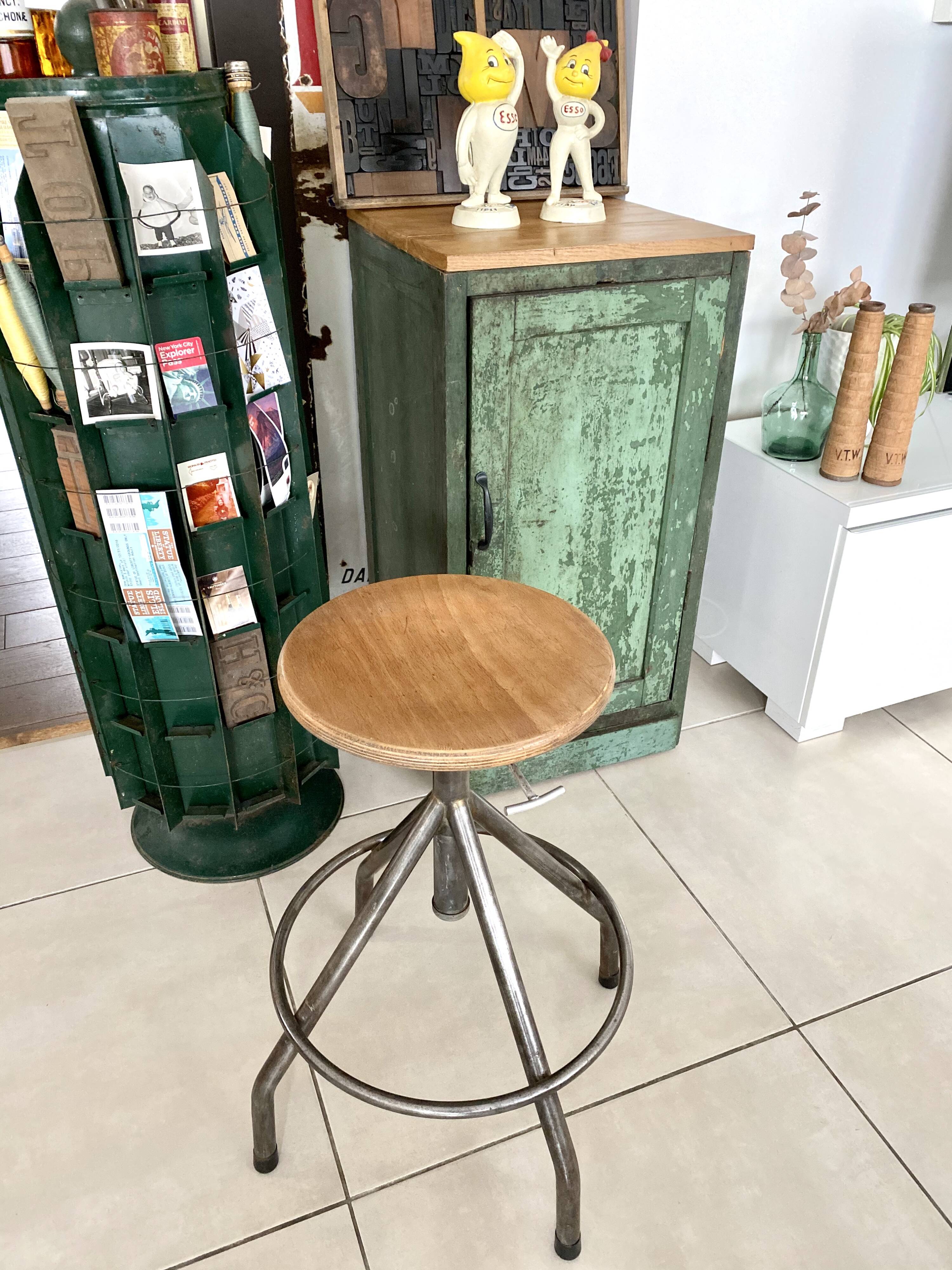 Metal and wood adjustable workshop stool