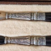 Salad serving set in horn and silver-plated metal in the Louis XVI style.