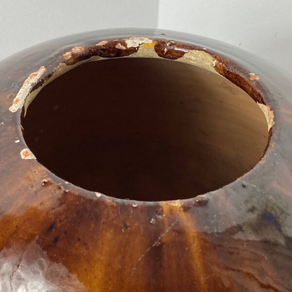 Vase boule Art Déco en terre cuite marron par Albert Heilles