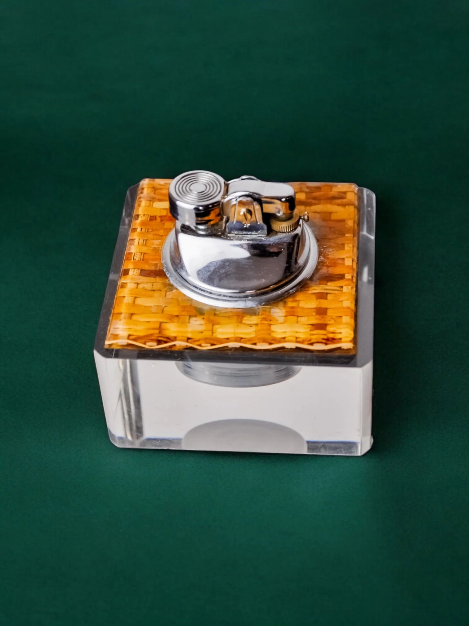 Lucite & rattan lighter, Christian Dior style, 1970s