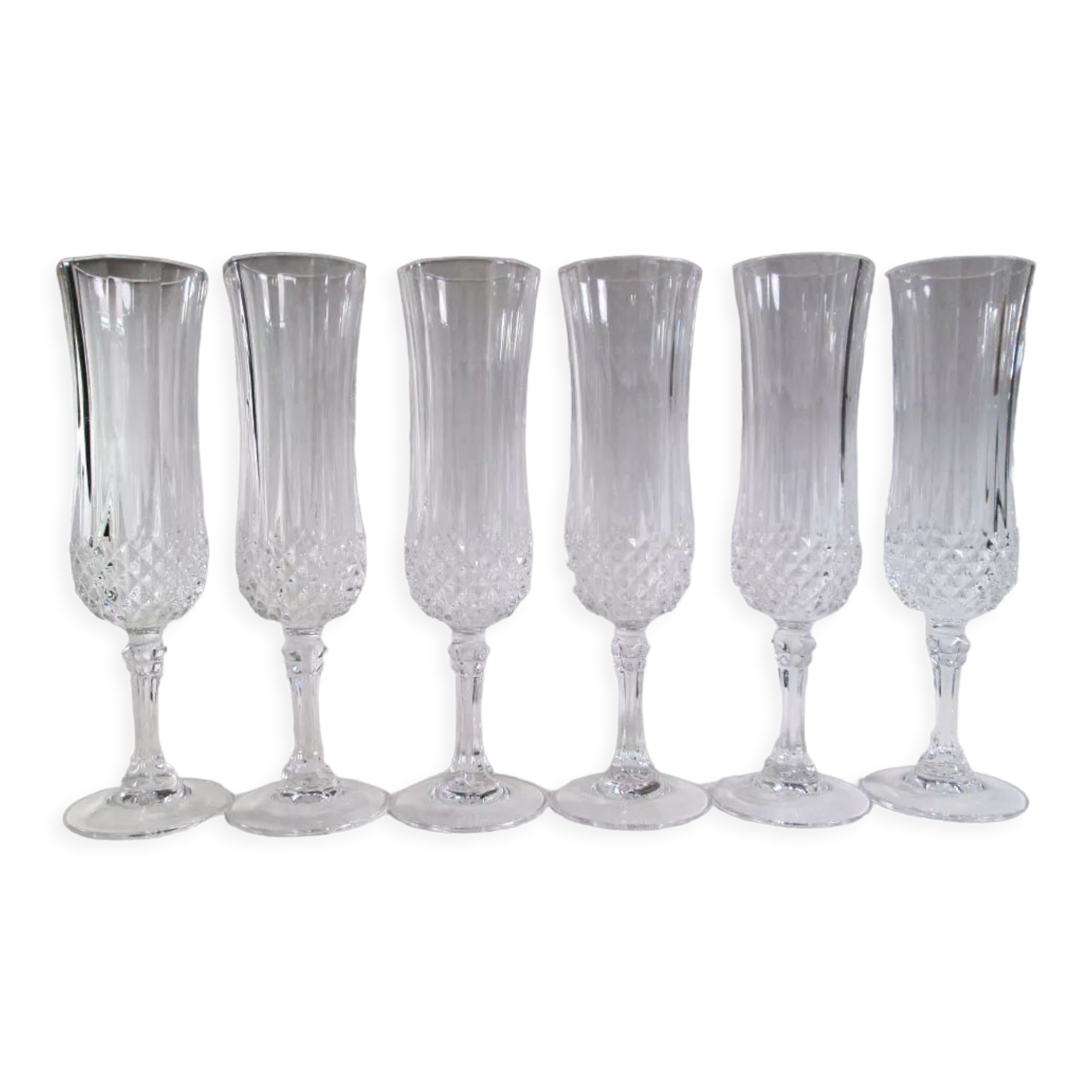 6 champagne flutes in Arques crystal