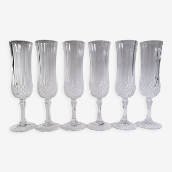 6 champagne flutes in Arques crystal