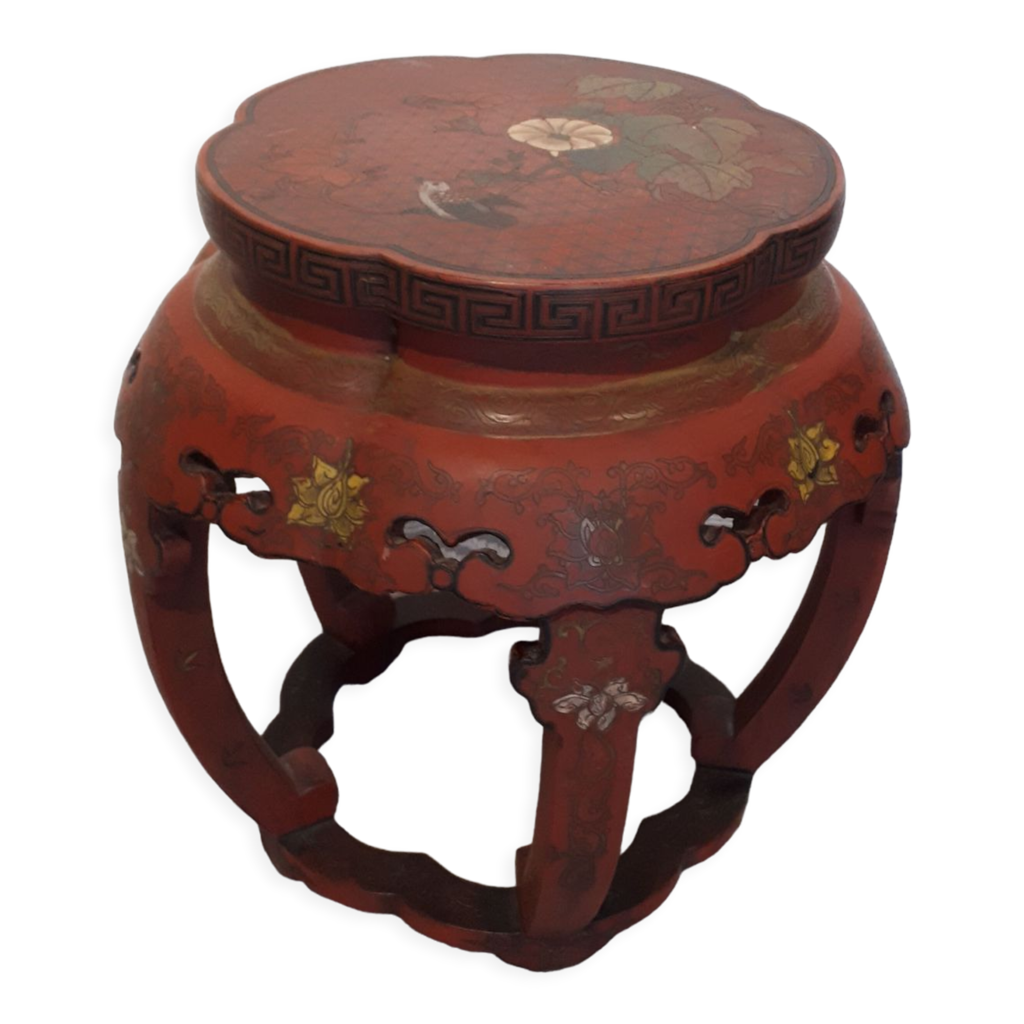 Stool Chinese pedestal table old red lacquer
